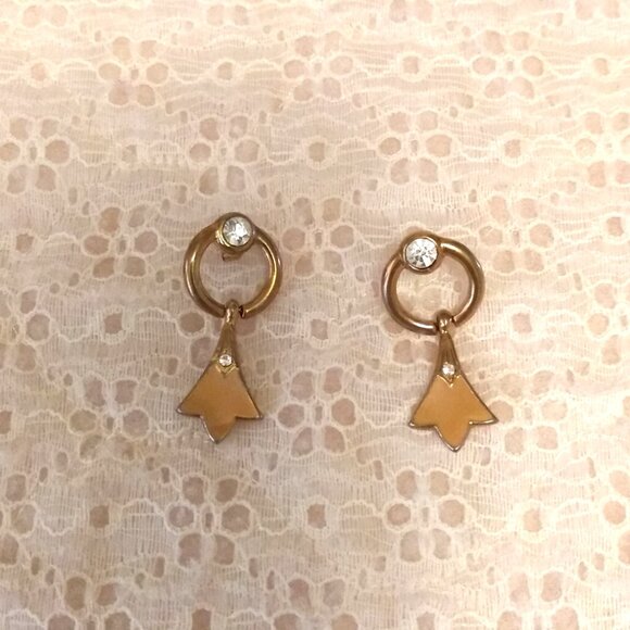 Vintage Clear Crystal Gold Tone Dangle Drop Earrings Timeless VTG Jewelry - Picture 7 of 8